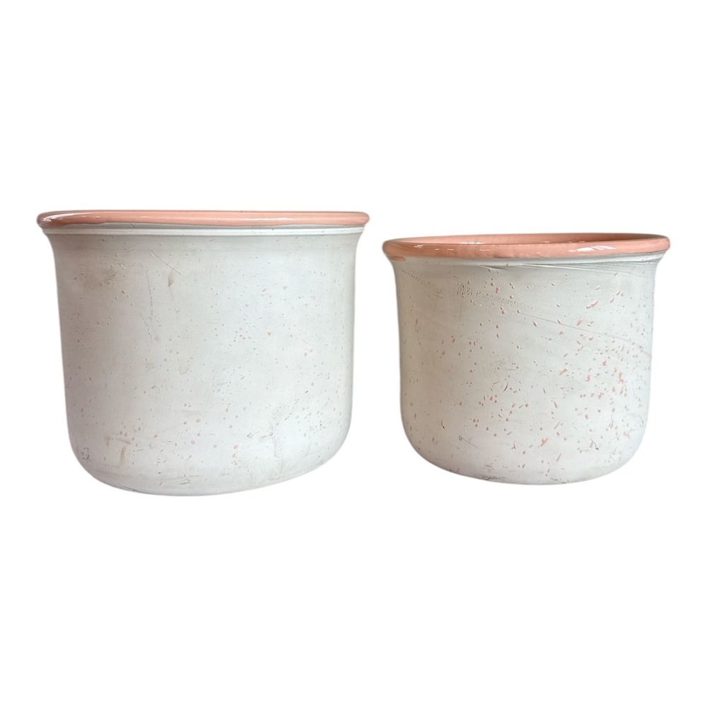 Set of 2 Vintage Italian Ceramic Planters Pink Off White Speckled Earthenware‎
